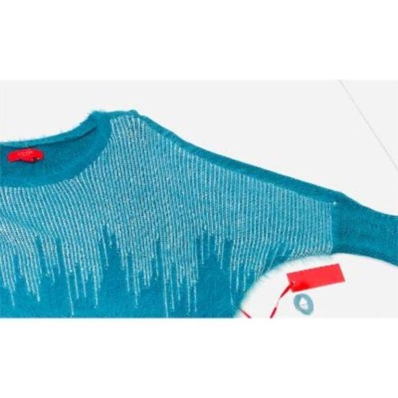 Jennifer Lopez Womens Teal Metallic Scoop Neck Soft Knit Sweater Sz M New - Picture 8 of 11